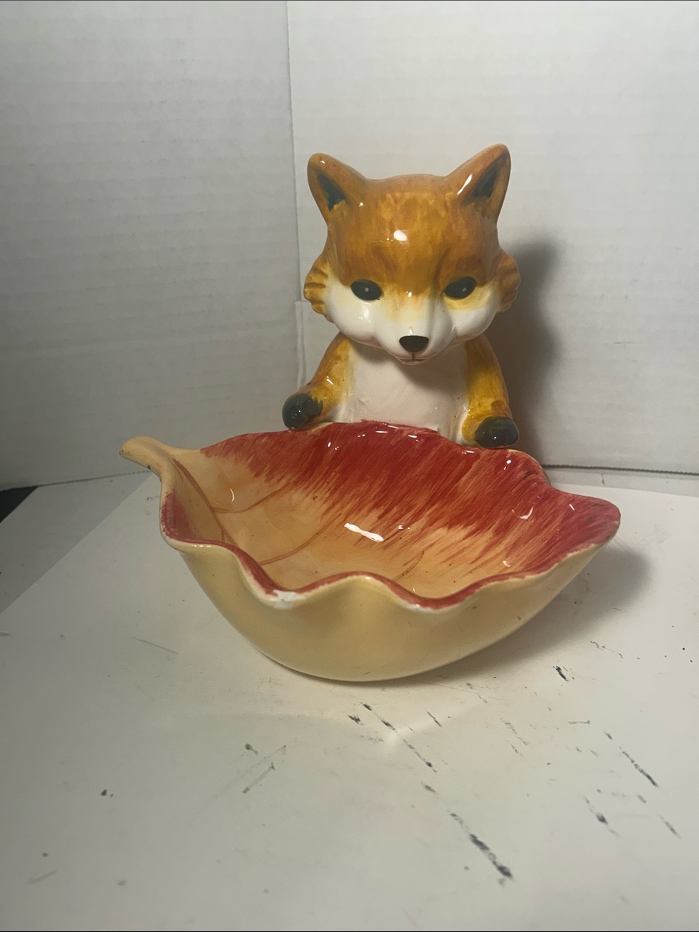 Ceramic Fox Candy Dish in Orange and Cream